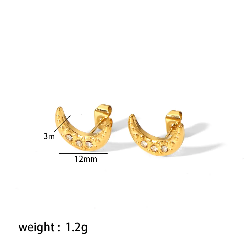 1 paire de boucles d'oreilles à tige simples et délicates en forme d'étoile, de lune et de croix en acier inoxydable plaqué or 18 carats avec strass incrustés pour femmes h5 Image2